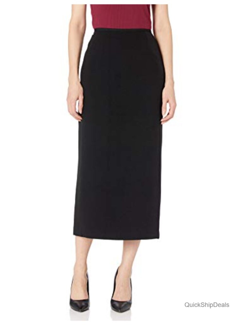 Womens Stretch Crepe Column Pencil Skirt Mid Rise Pull On Midi